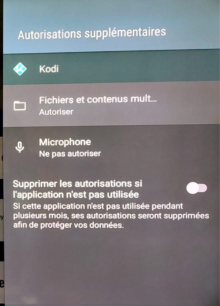menu AUTORISATIONS Android